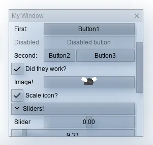 Several controls shown in a panel with the bubble style preset, tinted slightly blue