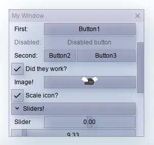 Several controls shown in a panel with the bubble multi-coloured style preset