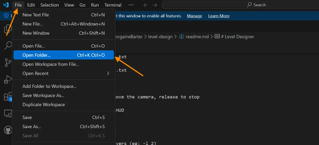 Image showing VS Code open new folder