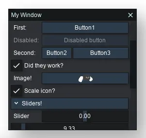 Several controls shown in a panel with the shaded dark style preset, tinted slightly blue