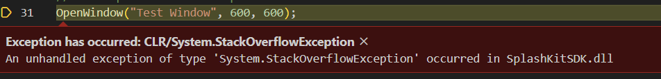 Image showing stack overflow issue when debugging